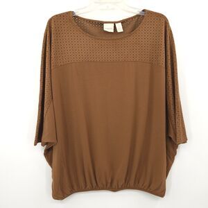 Chico's knit kimono top suede-like laser-cut Size 1 (M) brown mixed media Boho